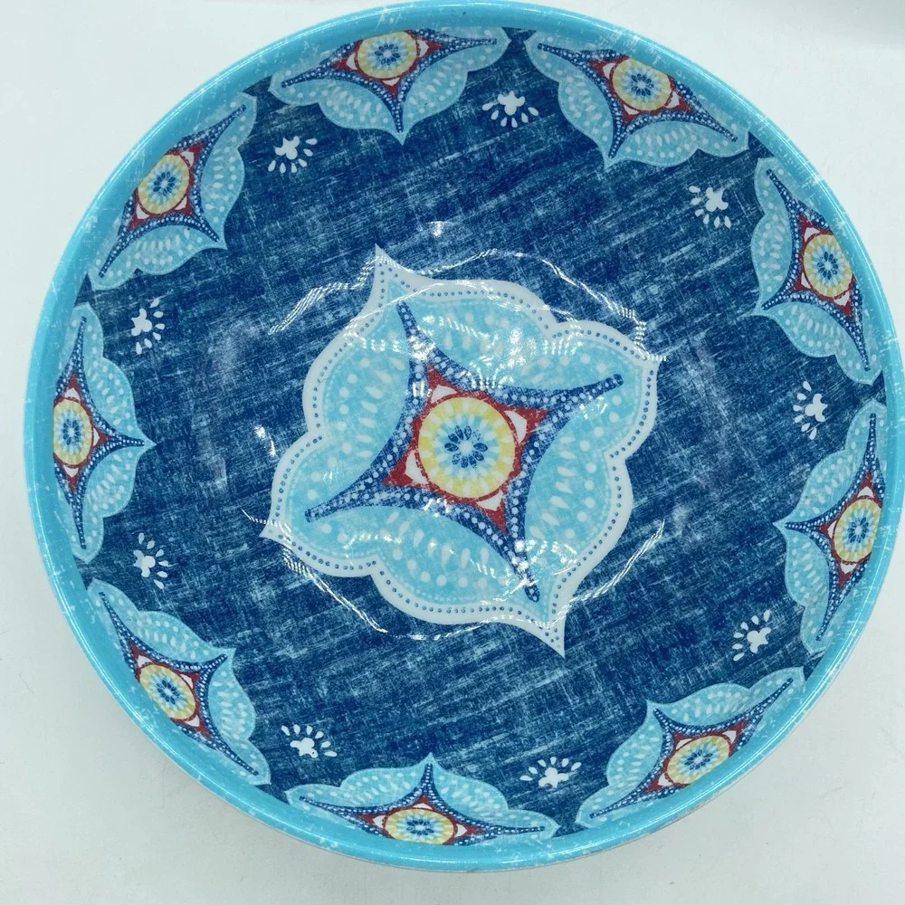 Set Of 4 Better Homes & Gardens Melamine Cereal Bowl Set Geometric Turquoise
